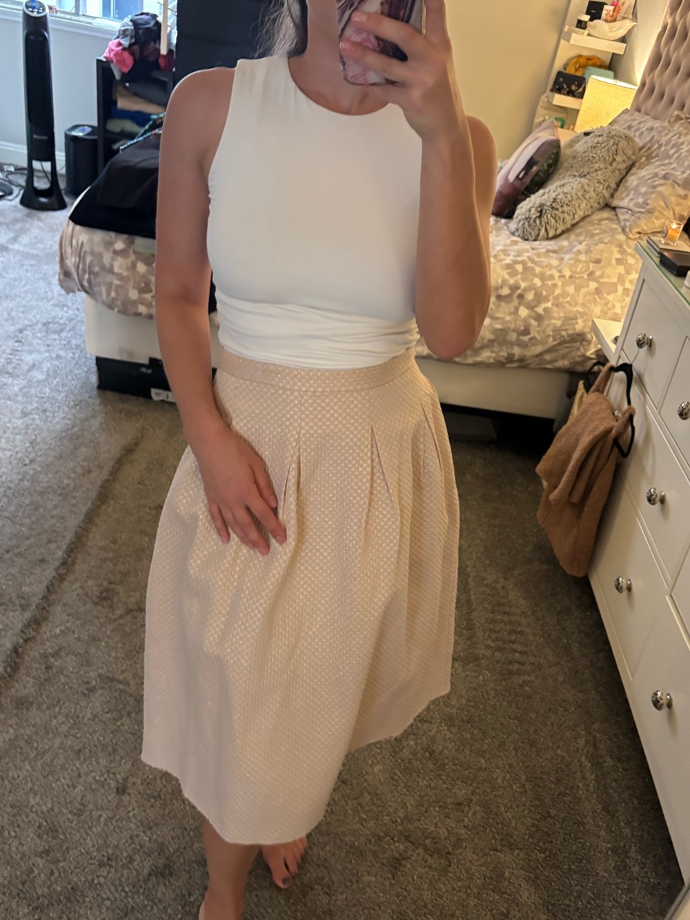 H&M Light Pink and Gold Midi Skirt